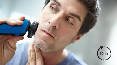  Up to 50 minutes of cordless shaving when fully charged°